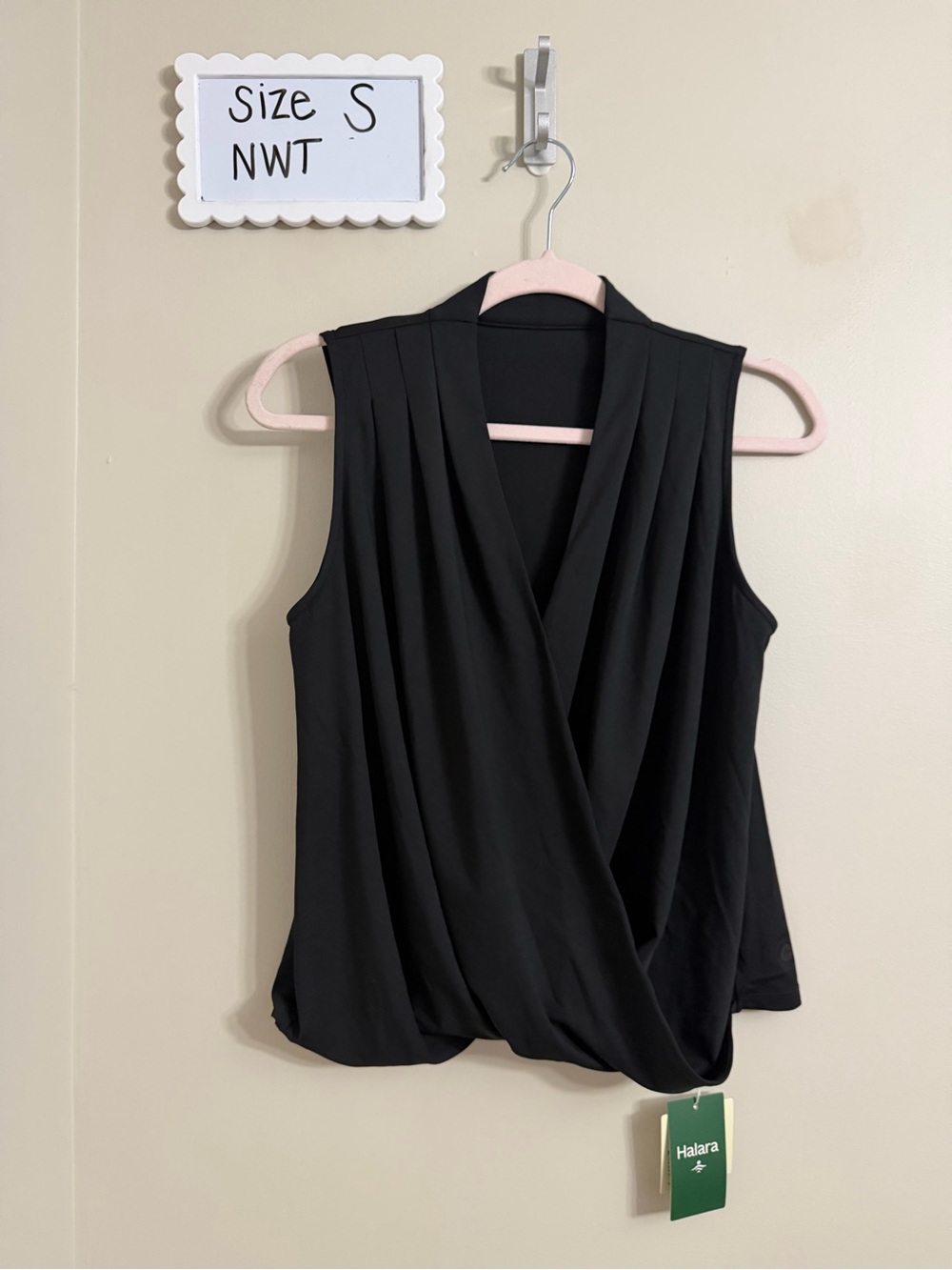 HALARA Black Draped Sleeveless Wrap-Front Camisole- NWT